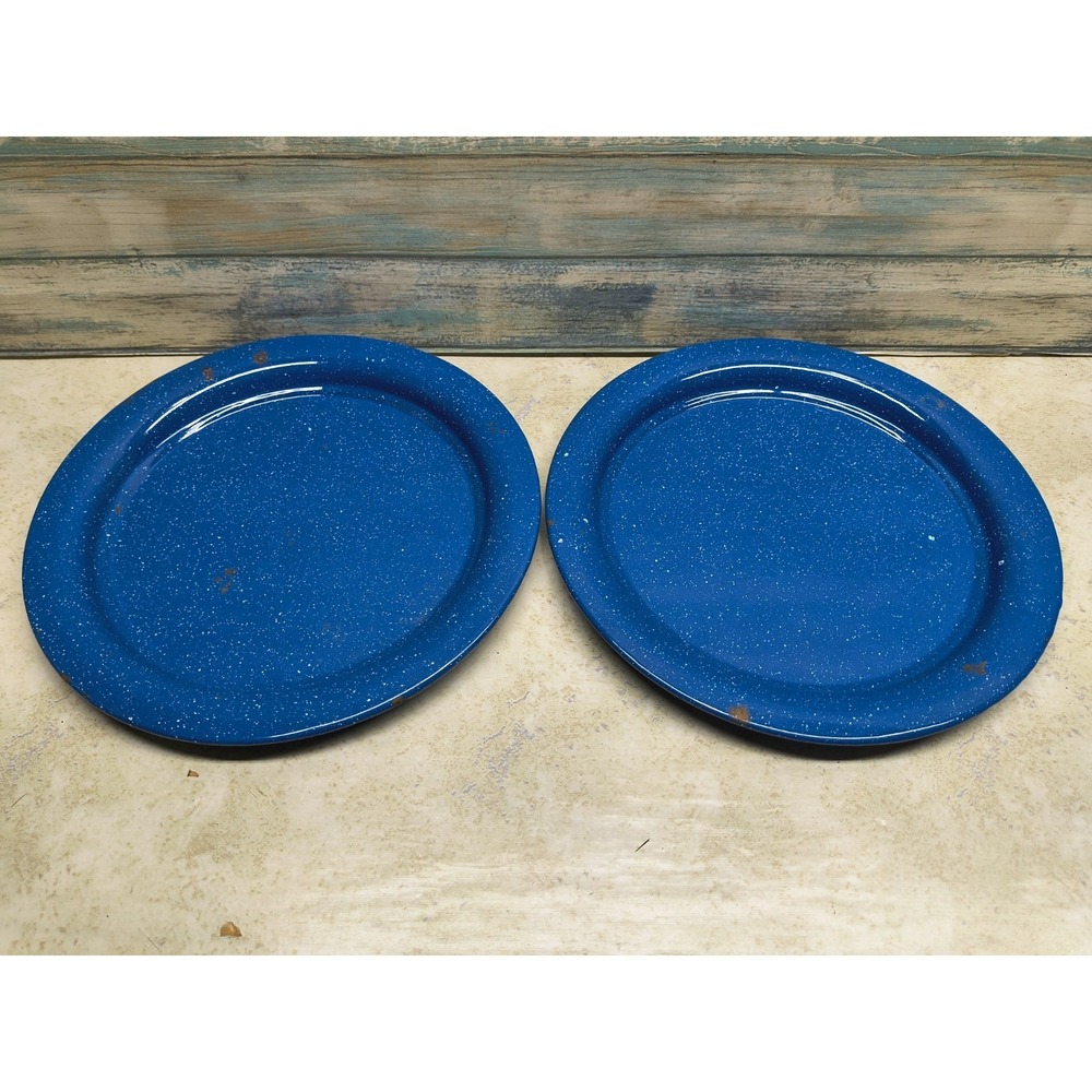 Lot Of 2 Vintage Granite Wear Blue Speckle Enamel Ware Plate